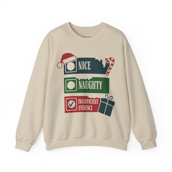 Naughty, Nice, Insufficient Evidence True Crime Christmas Unisex Heavy Blend Crewneck Sweatshirt