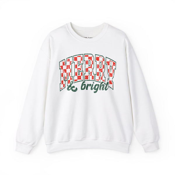 Merry and Bright Checkered Christmas Unisex Heavy Blend Crewneck Sweatshirt