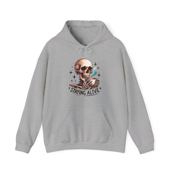 Staying Alive Skeleton Coffee Unisex Heavy Blend Hooded Sweatshirt