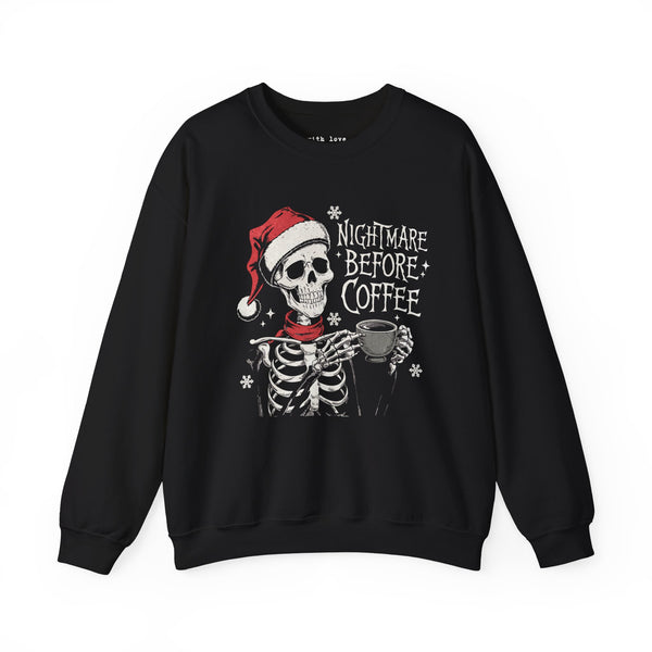 Nightmare Before Coffee Christmas Skeleton Unisex Heavy Blend Crewneck Sweatshirt