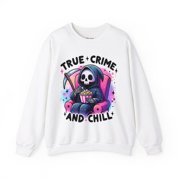 True Crime and Chill Grim Reaper Unisex Heavy Blend Crewneck Sweatshirt