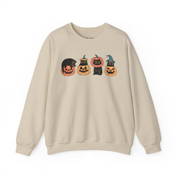 Black Cat Halloween Pumpkins Unisex Heavy Blend Crewneck Sweatshirt