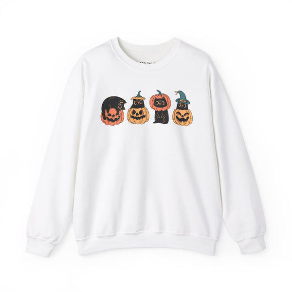 Black Cat Halloween Pumpkins Unisex Heavy Blend Crewneck Sweatshirt