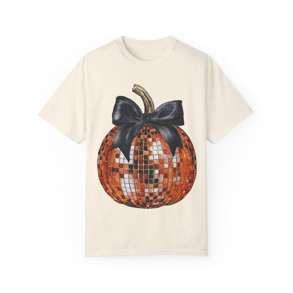 Disco Pumpkin Bow Halloween Fall Comfort Colors Unisex Garment-Dyed T-shirt