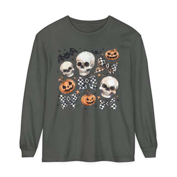 Halloween Checkered Bows Comfort Colors Unisex Garment-dyed Long Sleeve T-Shirt