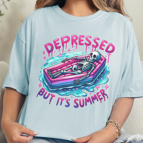 Depressed But It’s Summer Skeleton Pool Mental Health Comfort Colors Unisex Garment-Dyed T-shirt