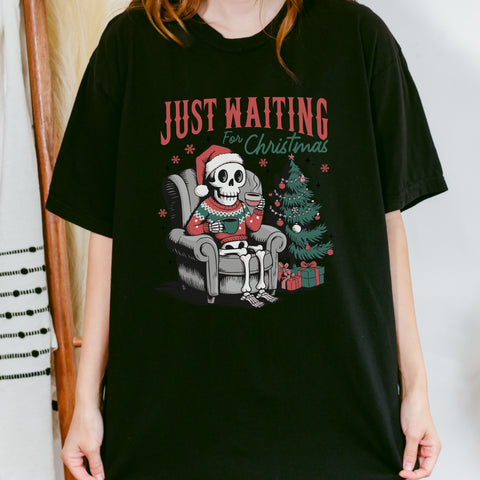 Just Waiting for Christmas Skeleton Comfort Colors Unisex Garment-Dyed T-shirt