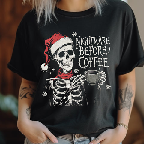 Nightmare Before Coffee Christmas Skeleton Comfort Colors Unisex Garment-Dyed T-shirt