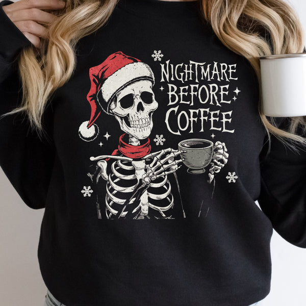 Nightmare Before Coffee Christmas Skeleton Unisex Heavy Blend Crewneck Sweatshirt