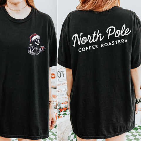 North Pole Coffee Roasters Skeleton Christmas Comfort Colors Unisex Garment-Dyed T-shirt