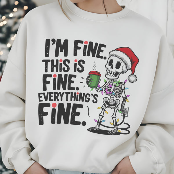 I’m Fine. This is Fine. Everything’s Fine. Christmas Skeleton Unisex Heavy Blend Crewneck Sweatshirt