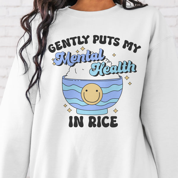 Gently Puts My Mental Health in Rice Funny Unisex Heavy Blend Crewneck Sweatshirt