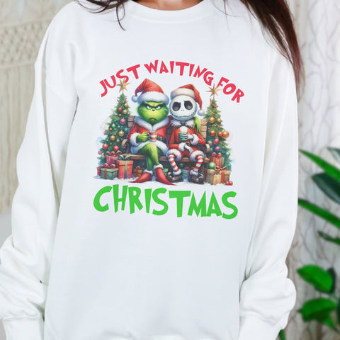 Just Waiting for Christmas Skeleton Unisex Heavy Blend Crewneck Sweatshirt