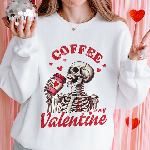 Coffee is My Valentine Skeleton Unisex Heavy Blend Crewneck Sweatshirt