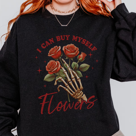 I Can Buy Myself Flowers Skeleton Anti Valentine Unisex Heavy Blend Crewneck Sweatshirt