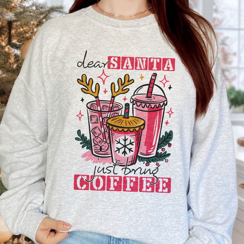 Dear Santa, Just Bring Coffee Christmas Unisex Heavy Blend Crewneck Sweatshirt