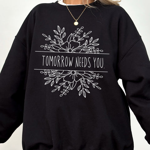 Tomorrow Needs You Floral Mental Health Unisex Heavy Blend Crewneck Sweatshirt