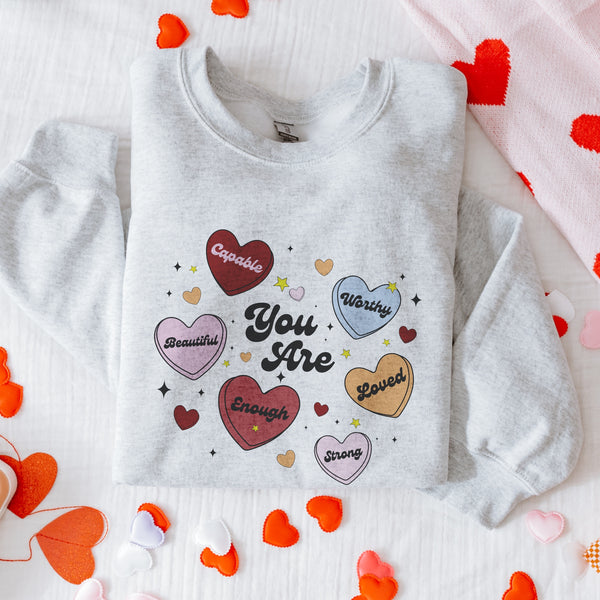 You Are Affirmation Candy Hearts Valentine Unisex Heavy Blend Crewneck Sweatshirt