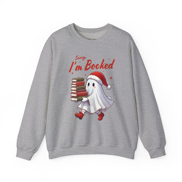 Sorry, I’m Booked Christmas Reading Ghost Unisex Heavy Blend Crewneck Sweatshirt