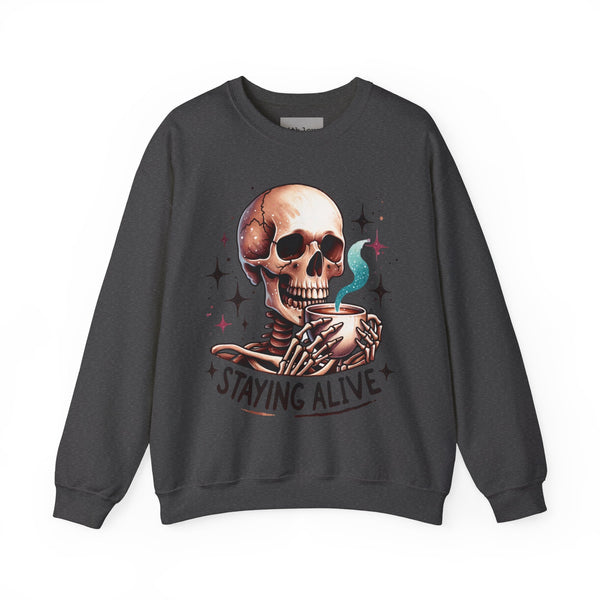 Staying Alive Skeleton Coffee Unisex Heavy Blend Crewneck Sweatshirt