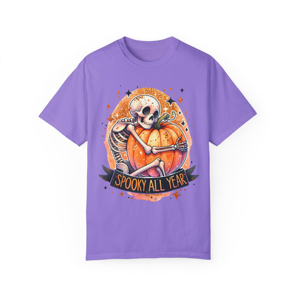 Spooky All Year Skeleton Pumpkin Halloween Fall Comfort Colors Unisex Garment-Dyed T-shirt