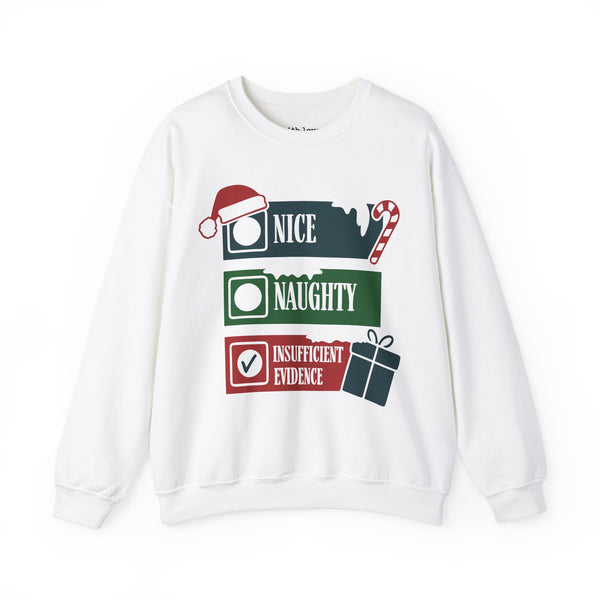 Naughty, Nice, Insufficient Evidence True Crime Christmas Unisex Heavy Blend Crewneck Sweatshirt