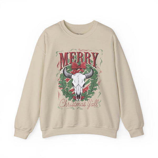 Merry Christmas Y’all Western Unisex Heavy Blend Crewneck Sweatshirt