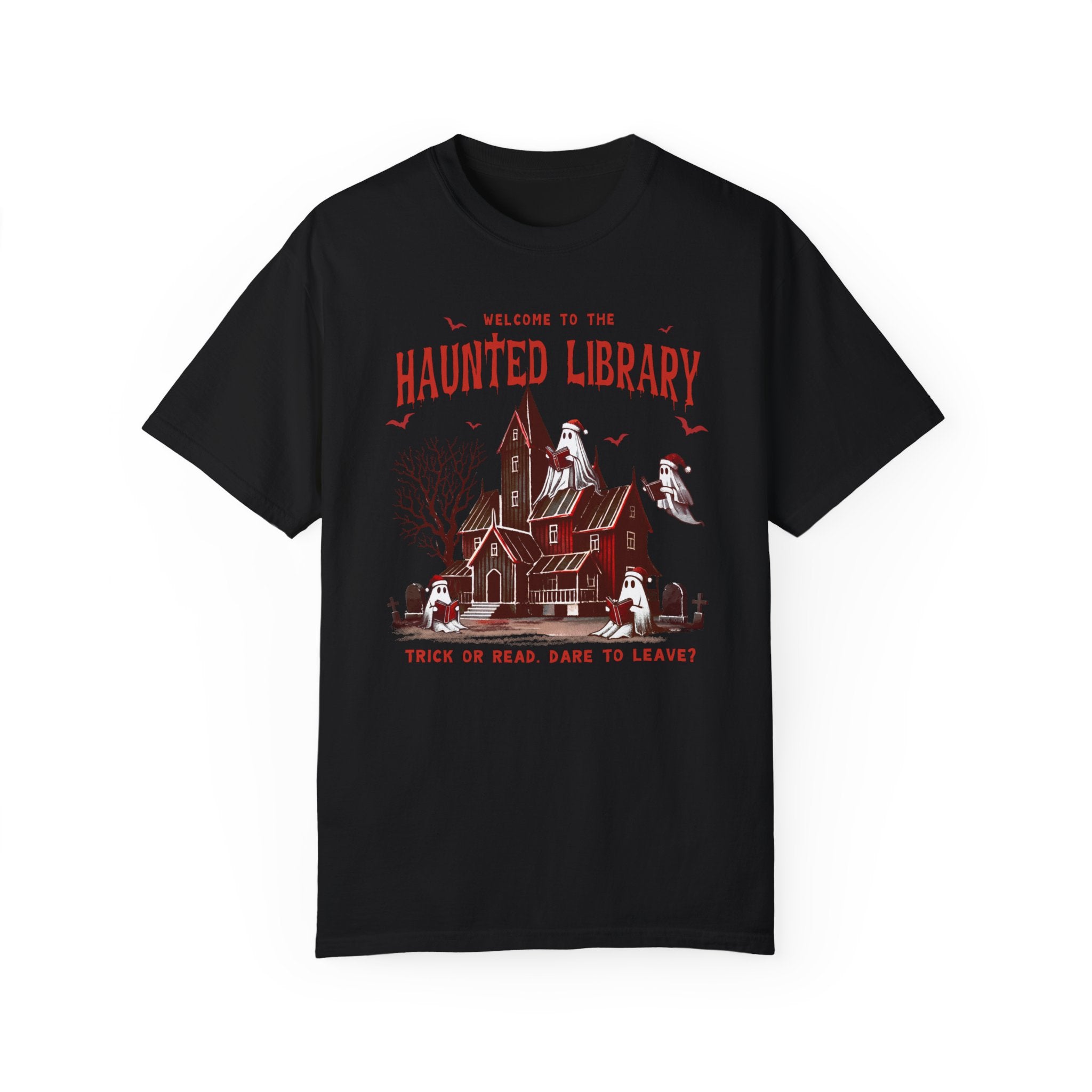 Welcome to the Haunted Library Christmas Ghosts Book Comfort Colors Unisex Garment-Dyed T-shirt