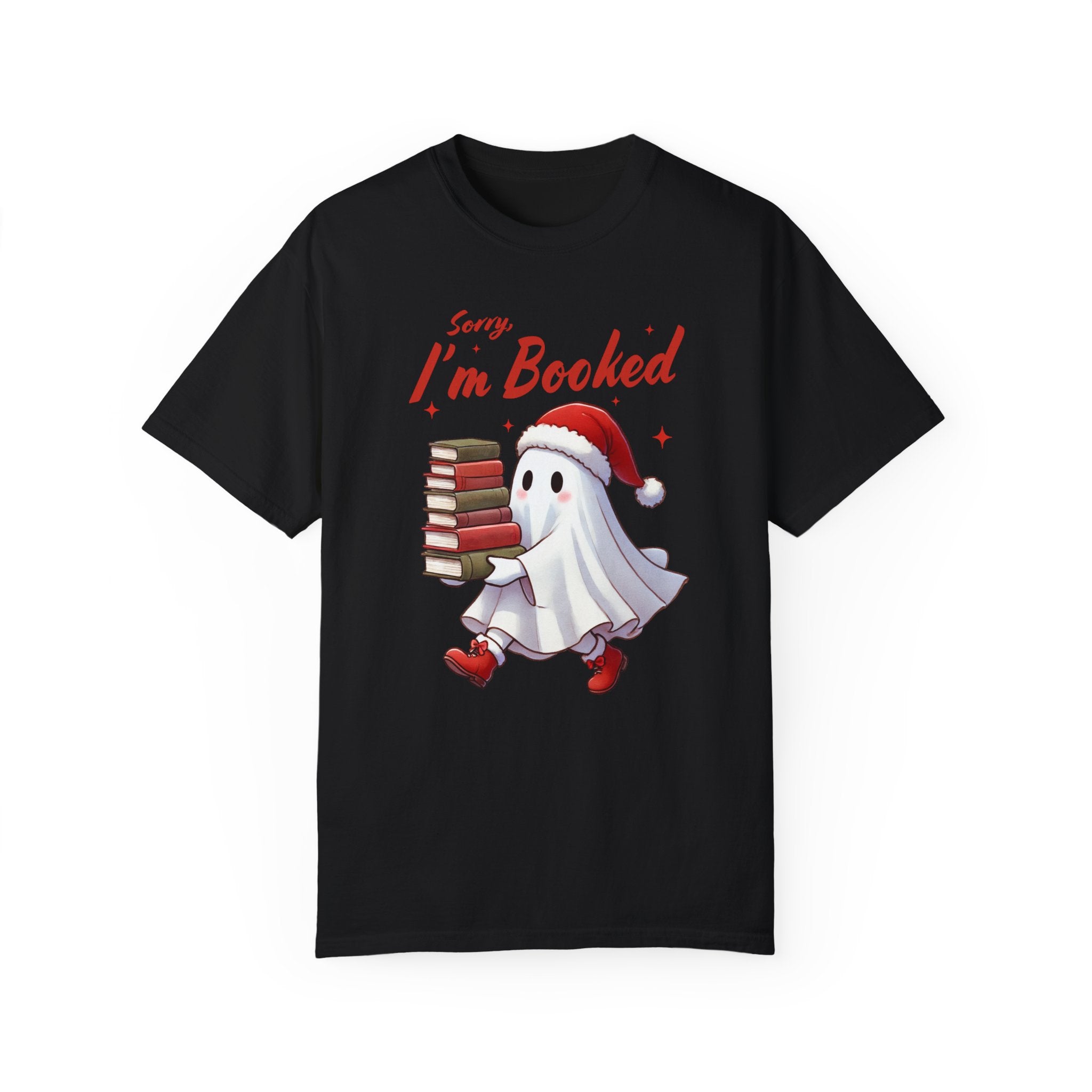 Sorry, I’m Booked Reading Ghost Christmas Comfort Colors Unisex Garment-Dyed T-shirt