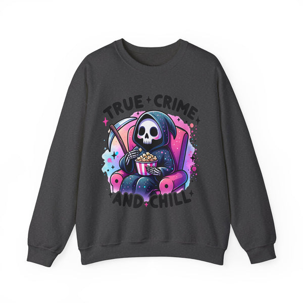 True Crime and Chill Grim Reaper Unisex Heavy Blend Crewneck Sweatshirt