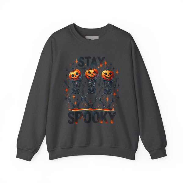 Stay Spooky Dancing Skeleton Pumpkins Halloween Fall Unisex Heavy Blend Crewneck Sweatshirt