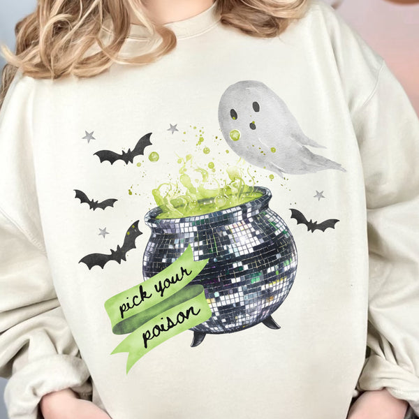 Pick Your Poison Disco Cauldron Halloween Unisex Heavy Blend Crewneck Sweatshirt