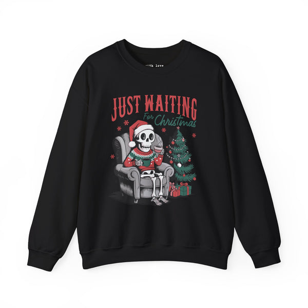 Just Waiting for Christmas Skeleton Unisex Heavy Blend Crewneck Sweatshirt