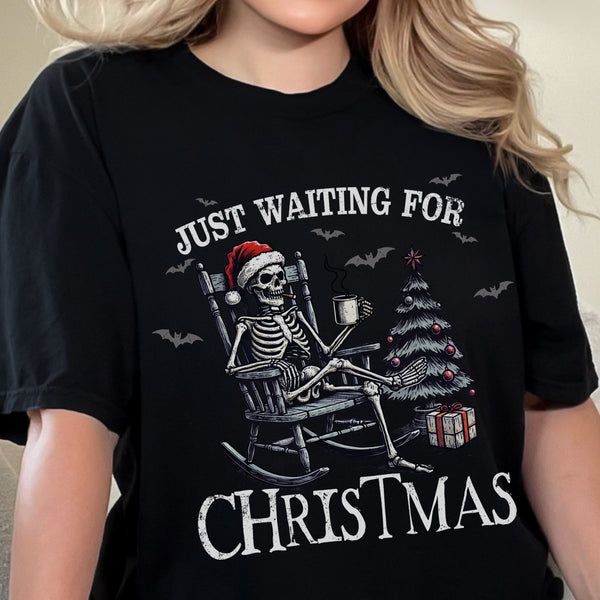 Just Waiting for Christmas Skeleton Comfort Colors Unisex Garment-Dyed T-shirt