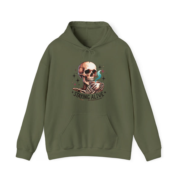 Staying Alive Skeleton Coffee Unisex Heavy Blend Hooded Sweatshirt