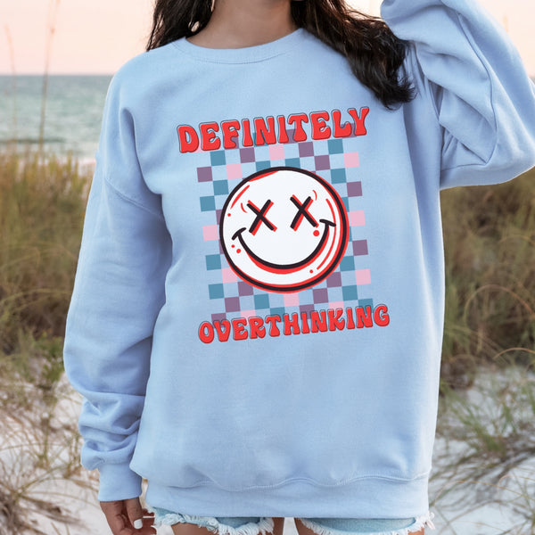 Definitely Overthinking Mental Health Checkered Unisex Heavy Blend Crewneck Sweatshirt