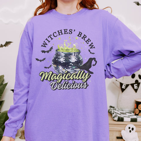 Witches' Brew Disco Cauldron Halloween Comfort Colors Unisex Garment-dyed Long Sleeve T-Shirt