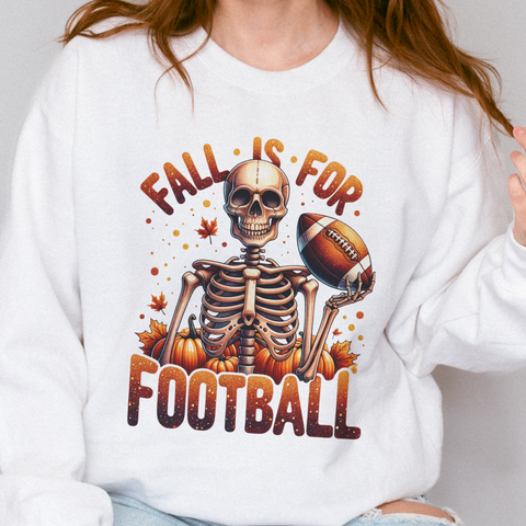 Fall is For Football Skeleton Autumn Leaves Unisex Heavy Blend Crewneck Sweatshirt