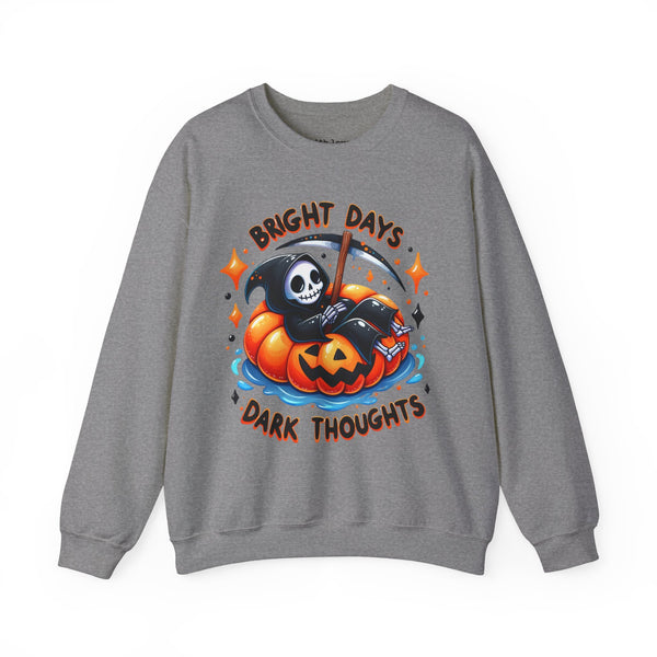 Bright Days, Dark Thoughts Grim Reaper Mental Health Halloween Summer Unisex Heavy Blend Crewneck Sweatshirt