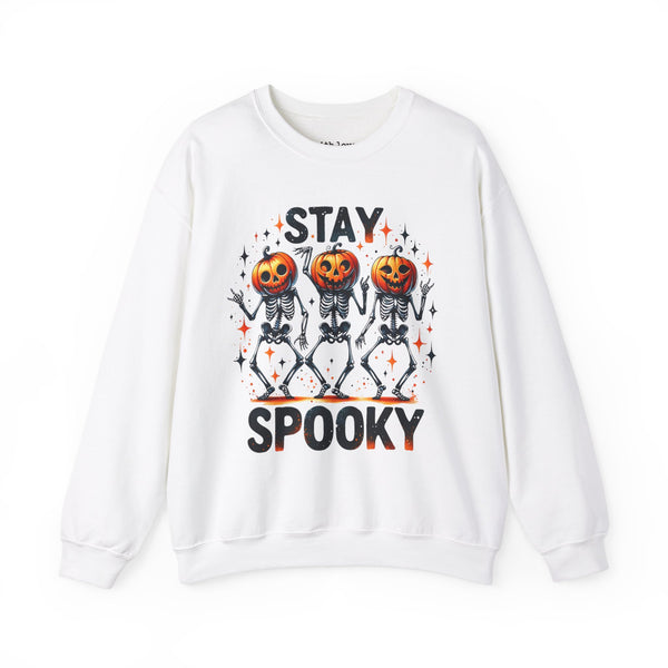 Stay Spooky Dancing Skeleton Pumpkins Halloween Fall Unisex Heavy Blend Crewneck Sweatshirt