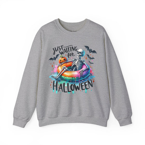 Just Waiting for Halloween Skeleton Summer Fall Unisex Heavy Blend Crewneck Sweatshirt