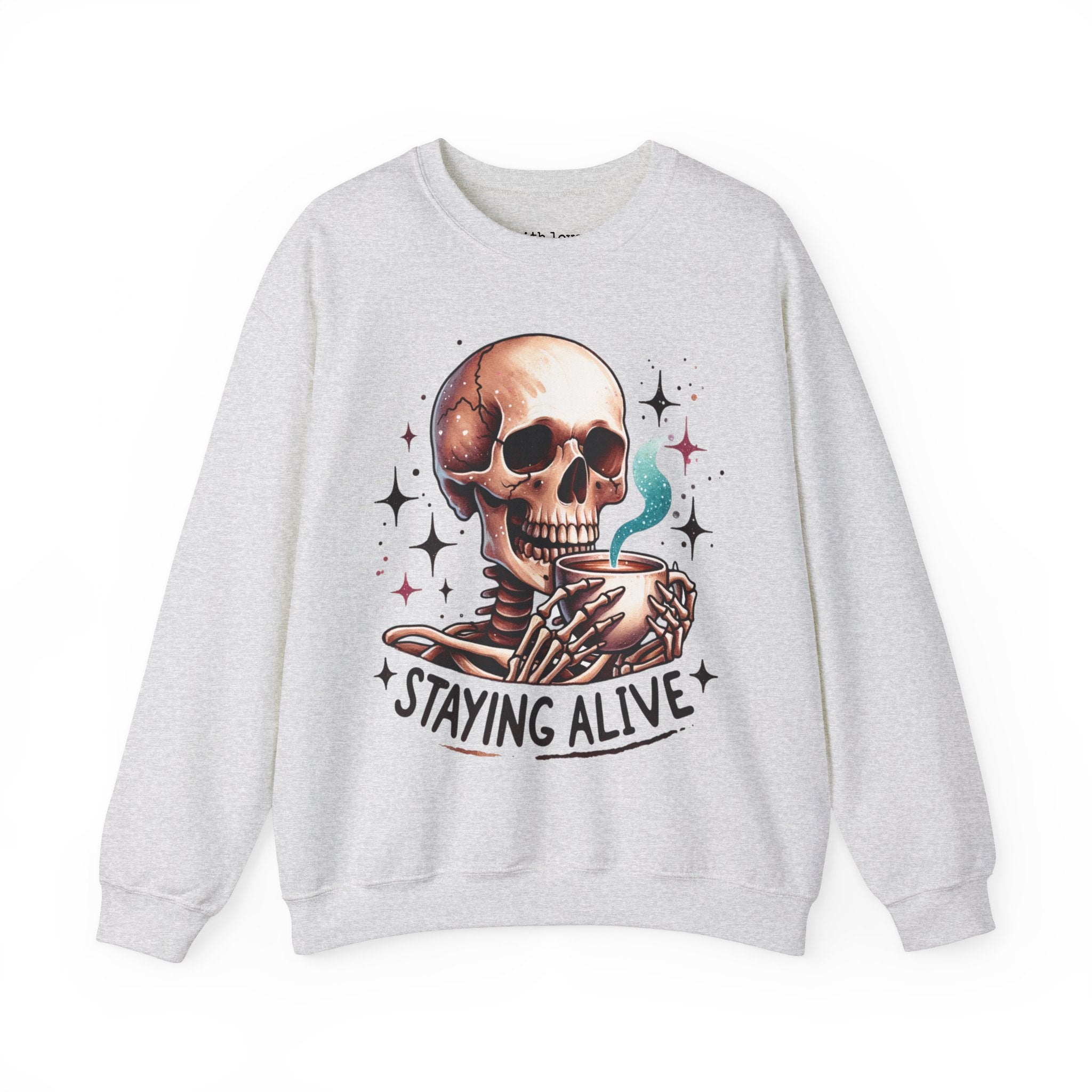 Staying Alive Skeleton Coffee Unisex Heavy Blend Crewneck Sweatshirt