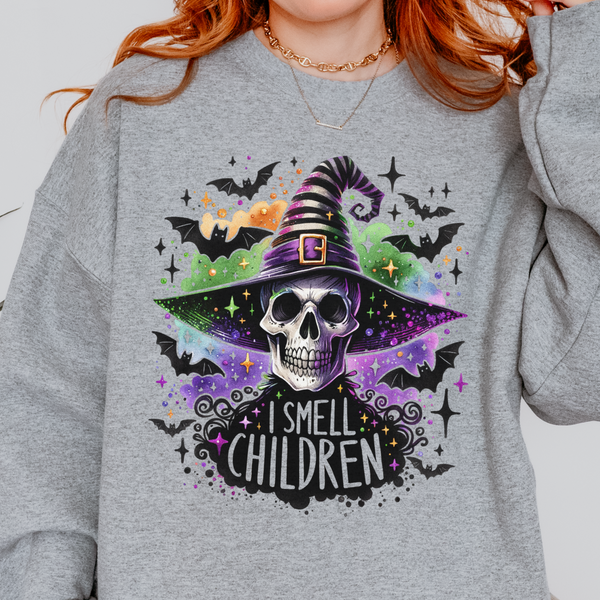 I Smell Children Hocus Pocus Skeleton Witch Unisex Heavy Blend Crewneck Sweatshirt