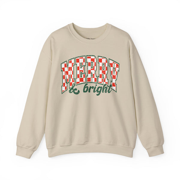 Merry and Bright Checkered Christmas Unisex Heavy Blend Crewneck Sweatshirt