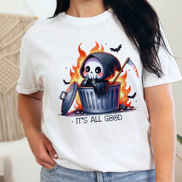 It’s All Good Grim Reaper Flame Comfort Colors Unisex Garment-Dyed T-shirt