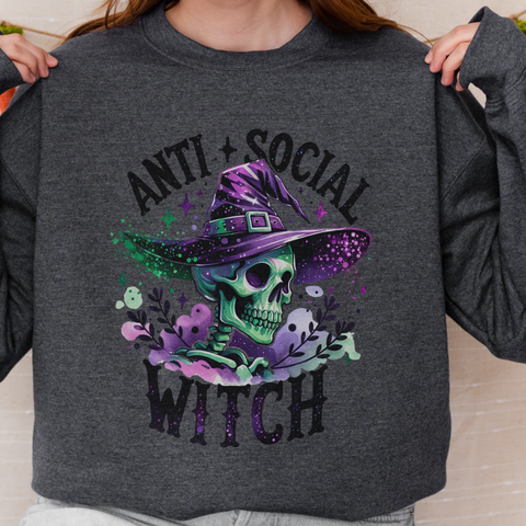 Antisocial Witch Skeleton Halloween Unisex Heavy Blend Crewneck Sweatshirt