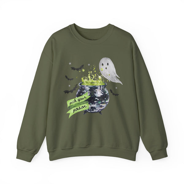 Pick Your Poison Disco Cauldron Halloween Unisex Heavy Blend Crewneck Sweatshirt