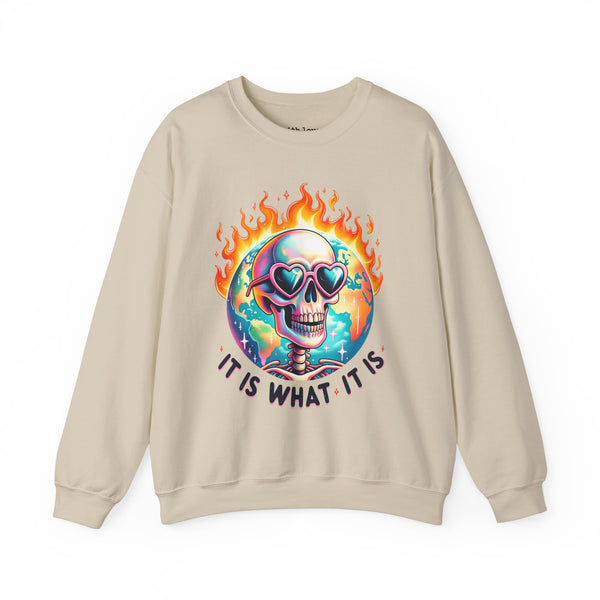 It Is What It Is Skeleton Flames Unisex Heavy Blend Crewneck Sweatshirt