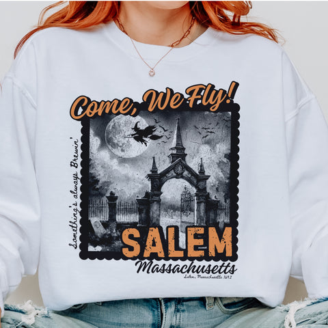 Come, We Fly Salem, Massachusetts Witch Halloween Unisex Heavy Blend Crewneck Sweatshirt