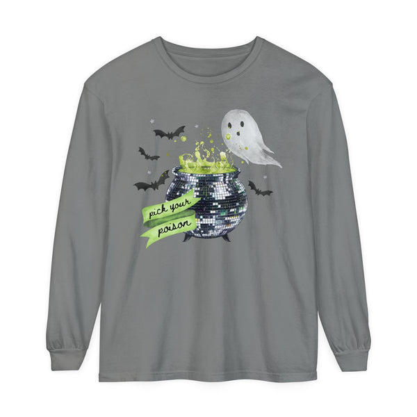 Pick Your Poison Disco Cauldron Halloween Comfort Colors Unisex Garment-dyed Long Sleeve T-Shirt